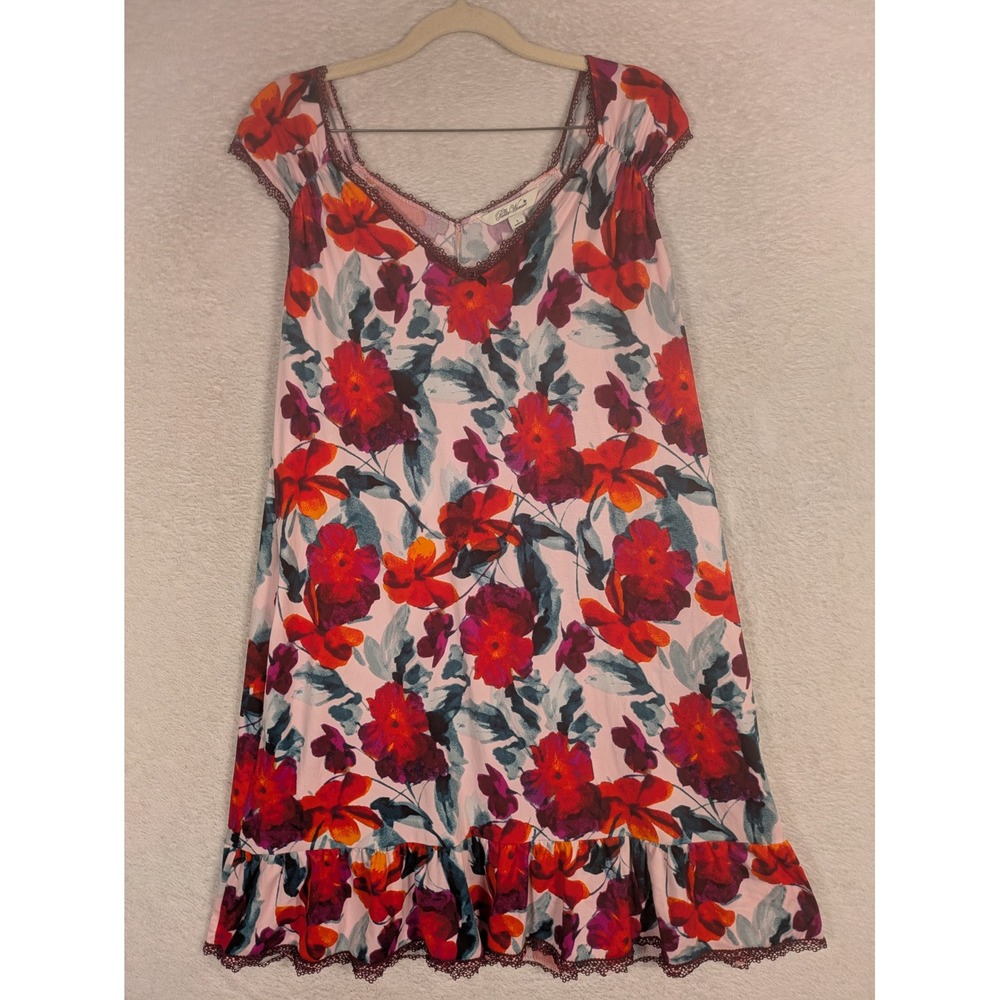 The Pioneer Woman Dress Women's L Pink Floral Lace Trim Ruffle Hem